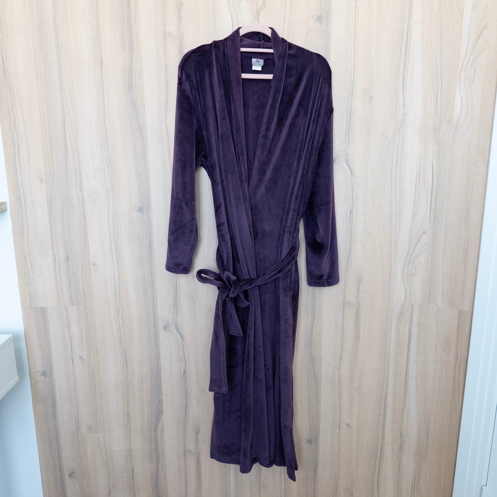 Natori Womens Plush Long Robe M Purple Fleece Long Sleeve Belted Soft Luxury